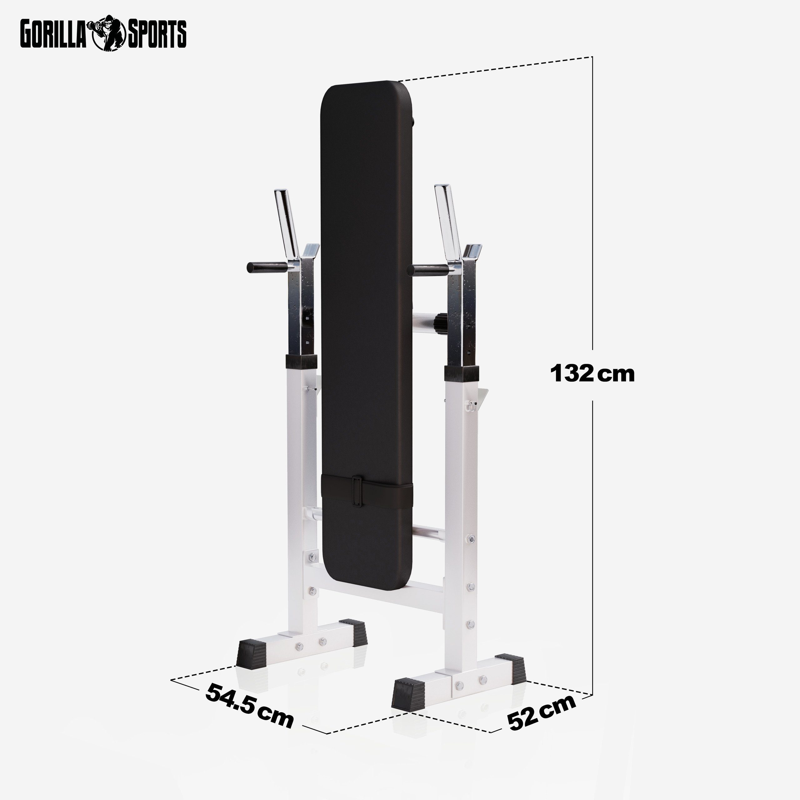 GORILLA SPORTS Hantelbank mit Ablage, Dip-Station, inkl. Hantelset 100kg, Klappbar, Schwarz/Weiß