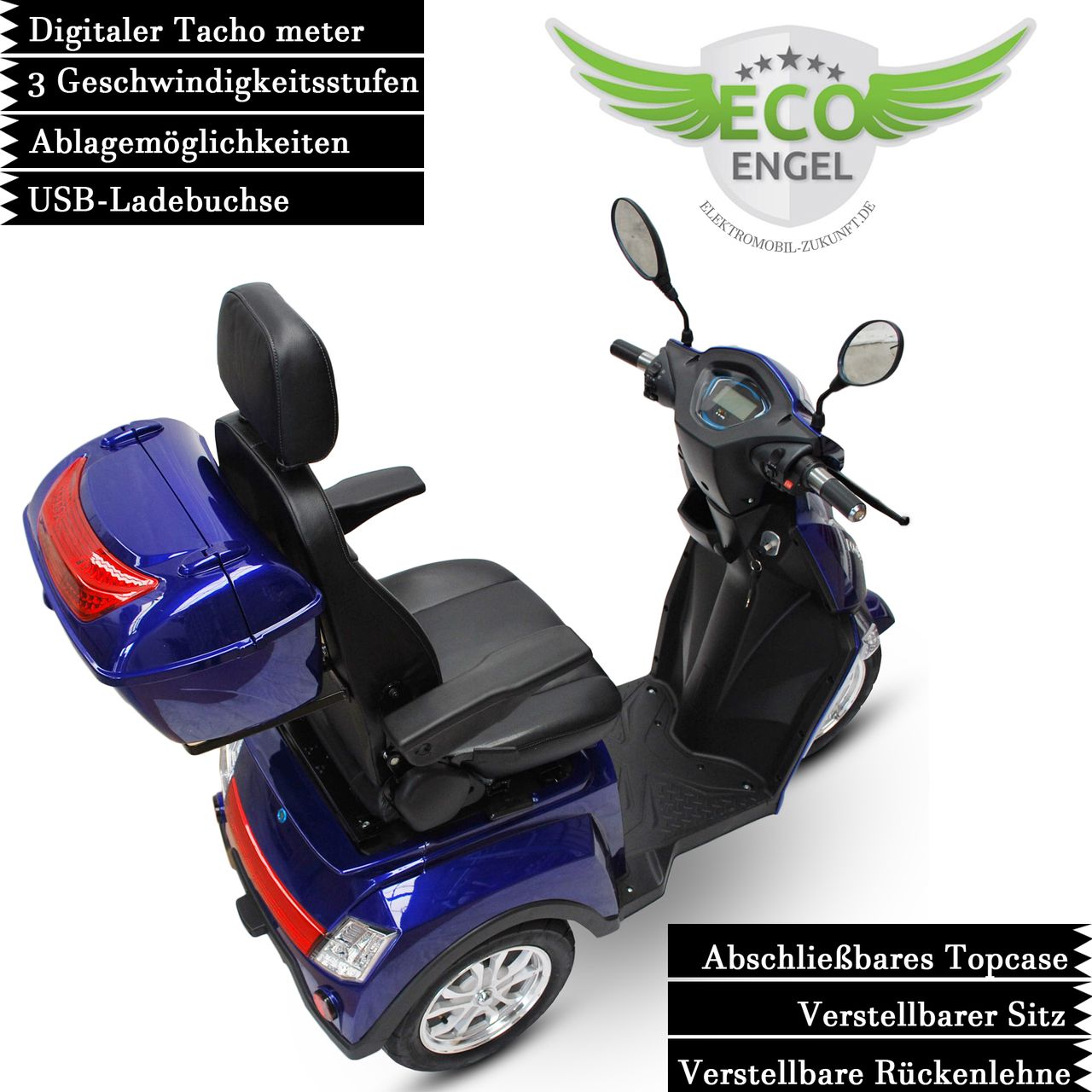 ECO ENGEL Senioren Roller ECO ENGEL 504 Blau, Blei Akku, 25 KM/H