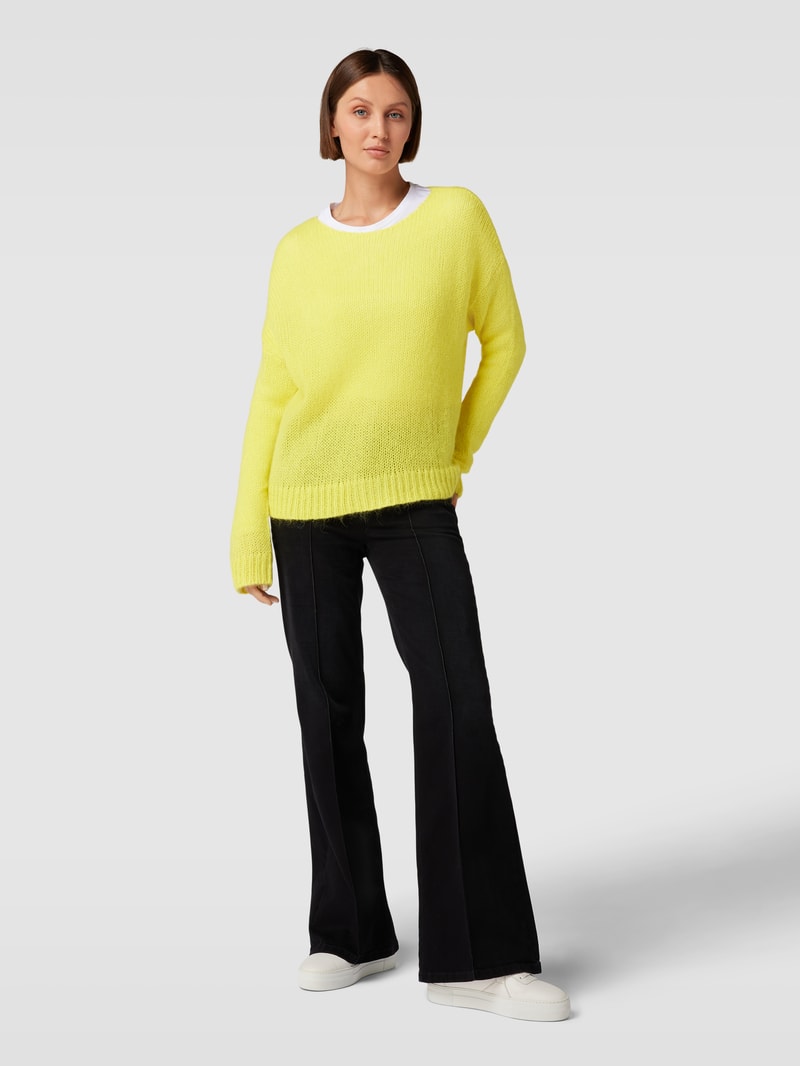 Strickpullover mit Rundhalsausschnitt in neon gelb