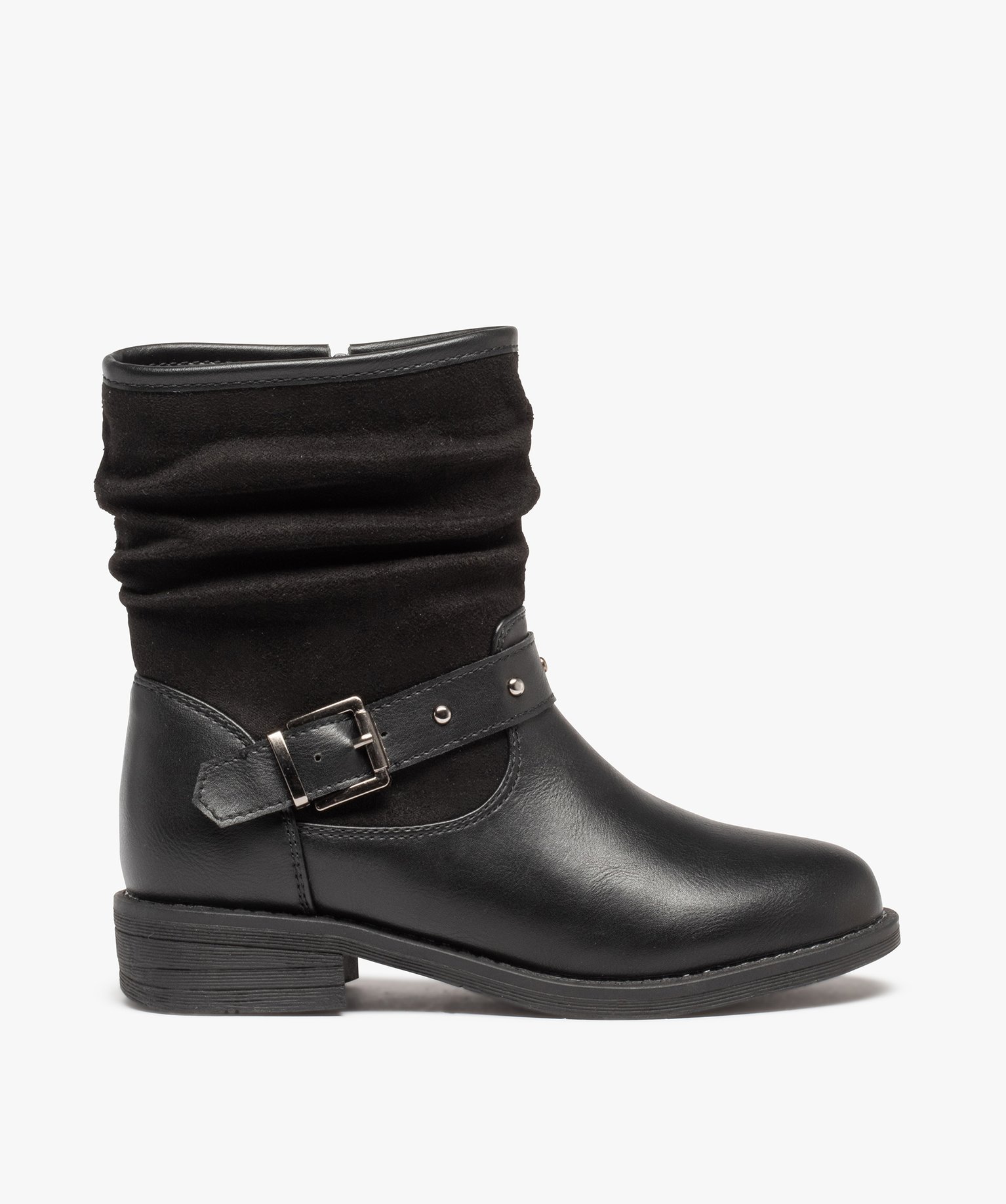 Boots fille unies style rock à bride ornée de clous noir | GEMO