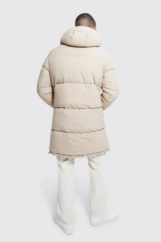 Langer gepolsterter Parka mit 3D-Tasche