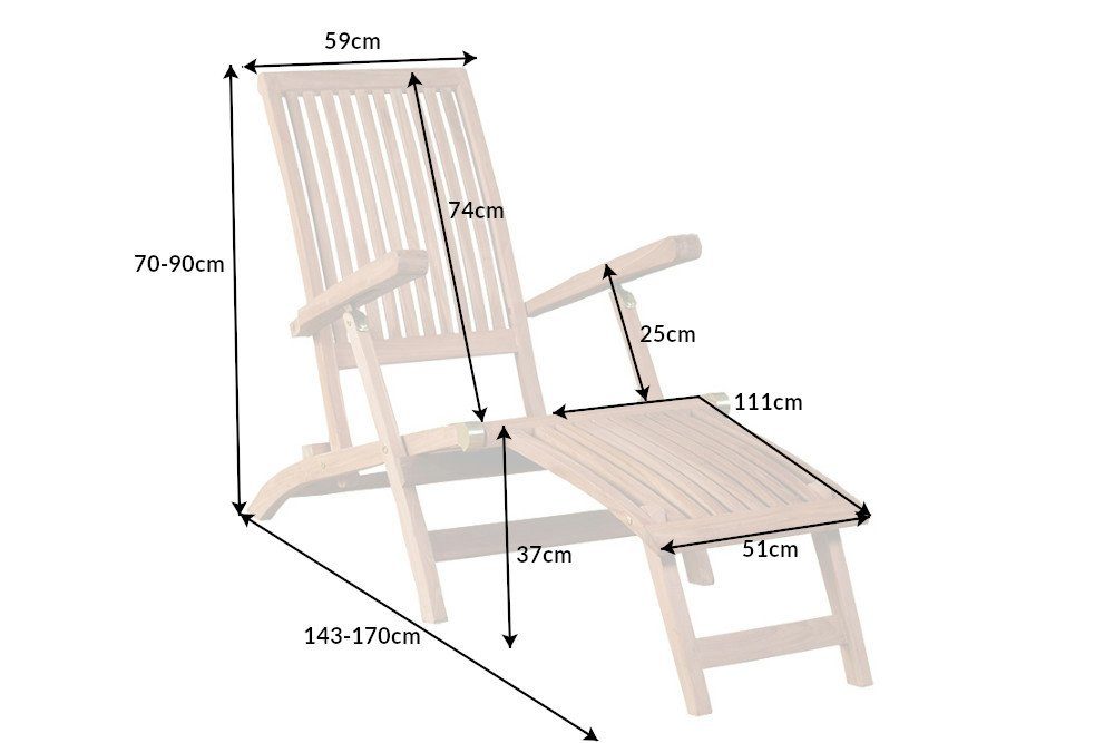 riess-ambiente Gartenliege EMPIRE TEAK 170cm braun, Einzelartikel, 1 St., Outdoor · Massivholz · klappbar · Sonnenliege · Deckchair · Balkon