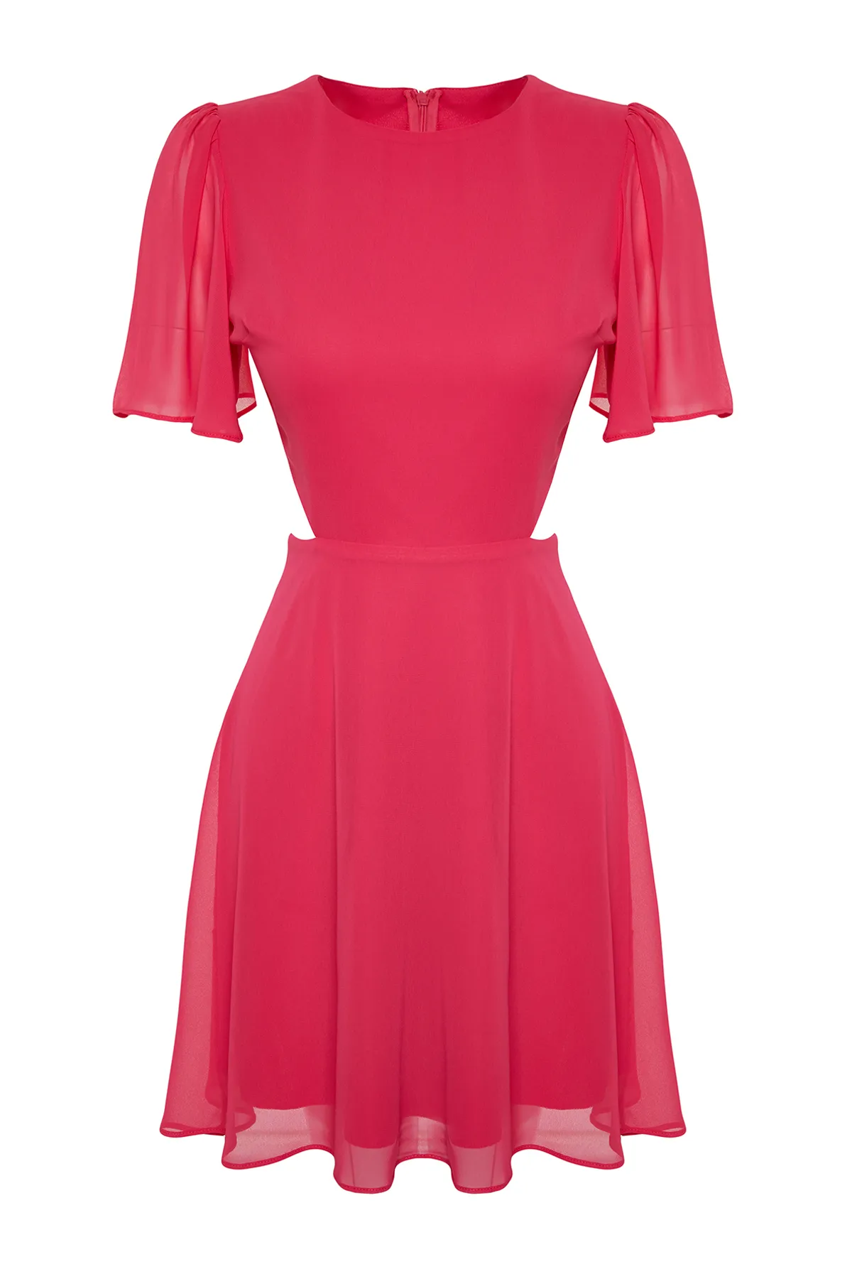Trendyol Collection  Fuchsia A-Linien-Minikleid aus gewebtem Chiffon mit Cut-out-Details und Futter TWOSS24EL00696