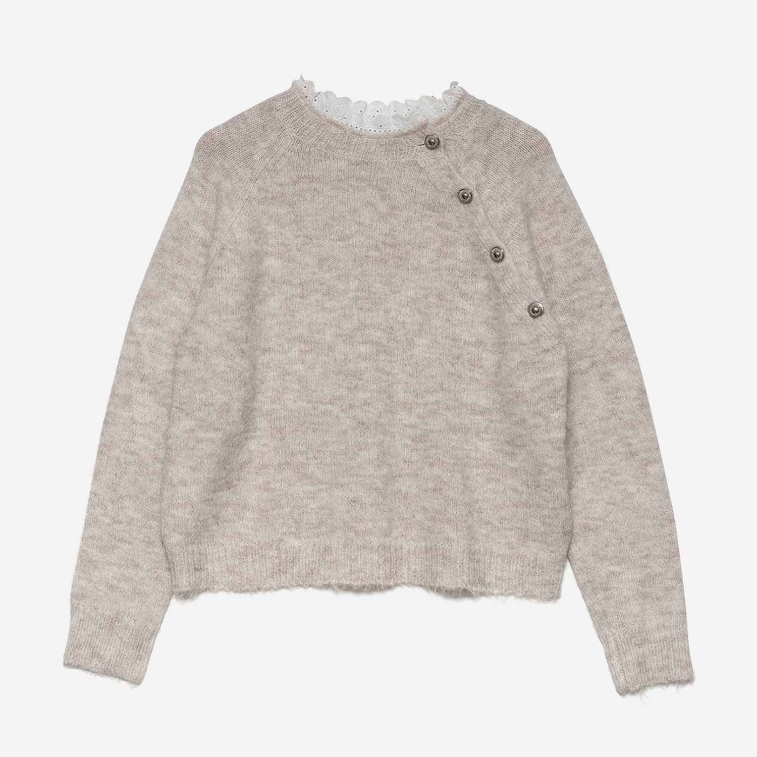 Pull TEXTO beige tricot avec col dentelle