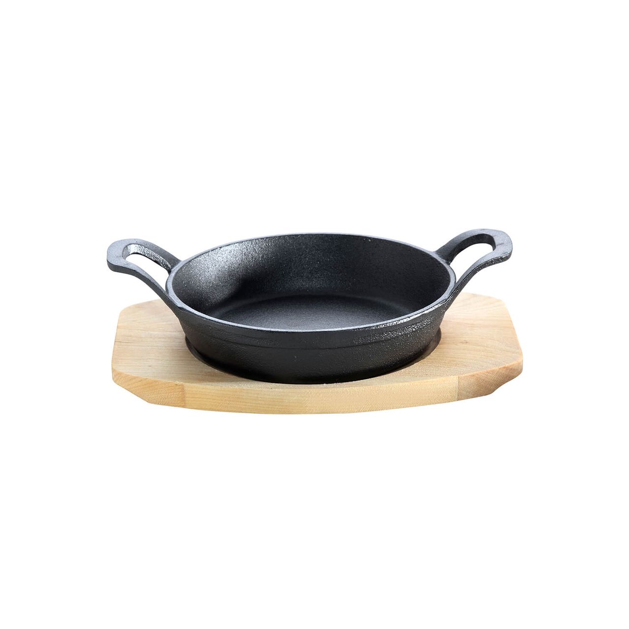 Allgrill Guss-Servierpfanne und Holzuntersetzer 15cm rund schwarz