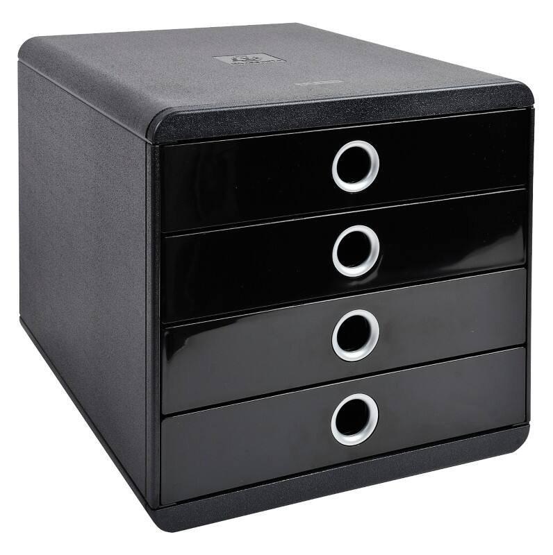 Exacompta Schubladenbox mit 4 Schubladen Pop-Box Kunststoff Schwarz, Silber 27,8 x 34,7 x 26,7 cm