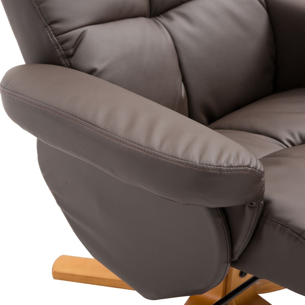 HOMCOM Relaxsessel Fernsehsessel 360° drehbarer Sessel mit Hocker Liegefunktion Holzgestell Braun 80 x 86 x 99cm