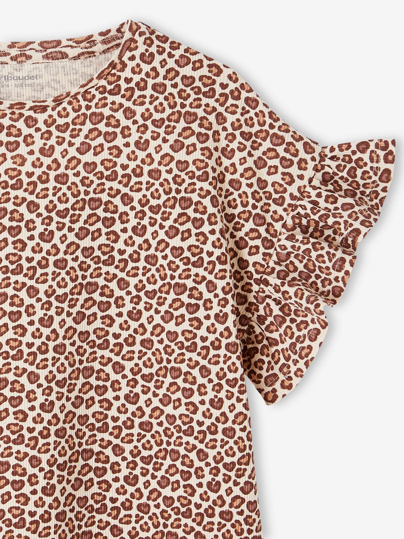 Vertbaudet Geripptes Mädchen T-Shirt mit Recycling-Baumwolle - beige