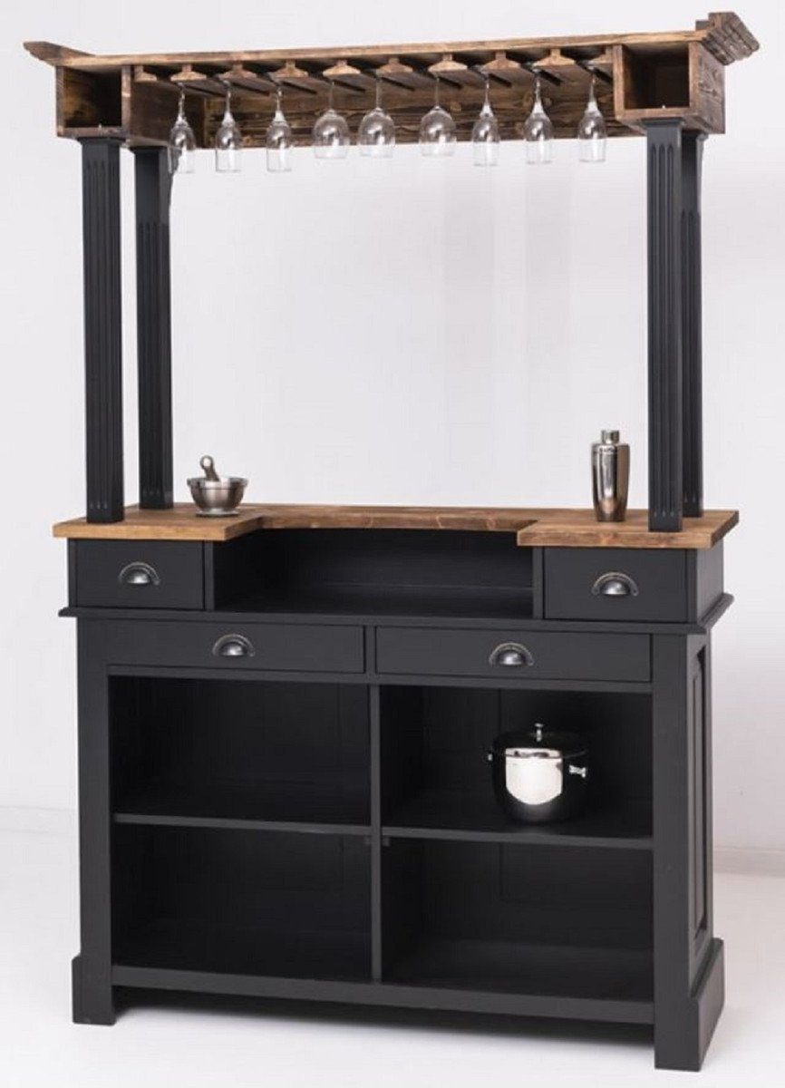 Casa Padrino Barschrank Landhausstil Theke Schwarz / Braun 150 x 56 x H. 210 cm - Massivholz Thekentisch - Massivholz Barmöbel im Landhausstil