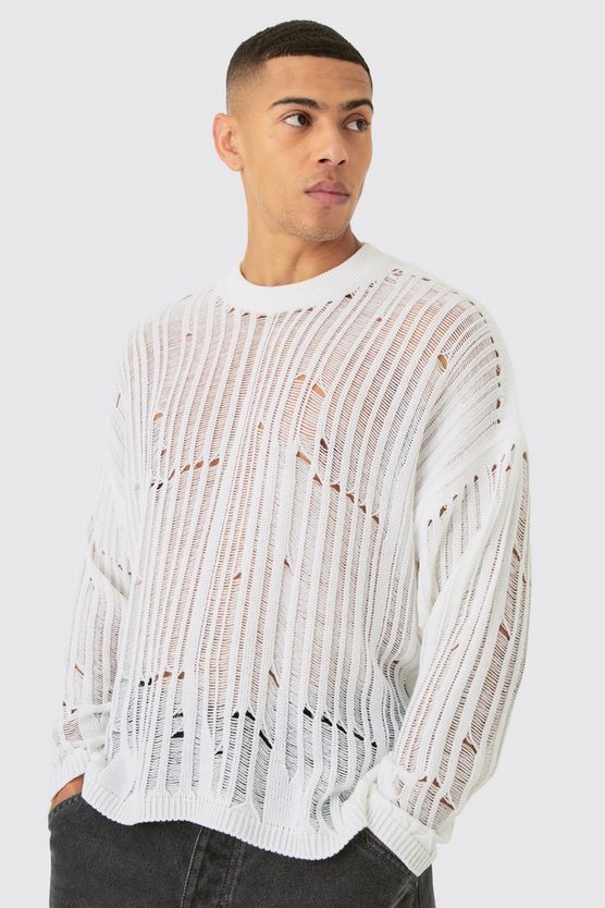 Weißer Oversize Strickpullover