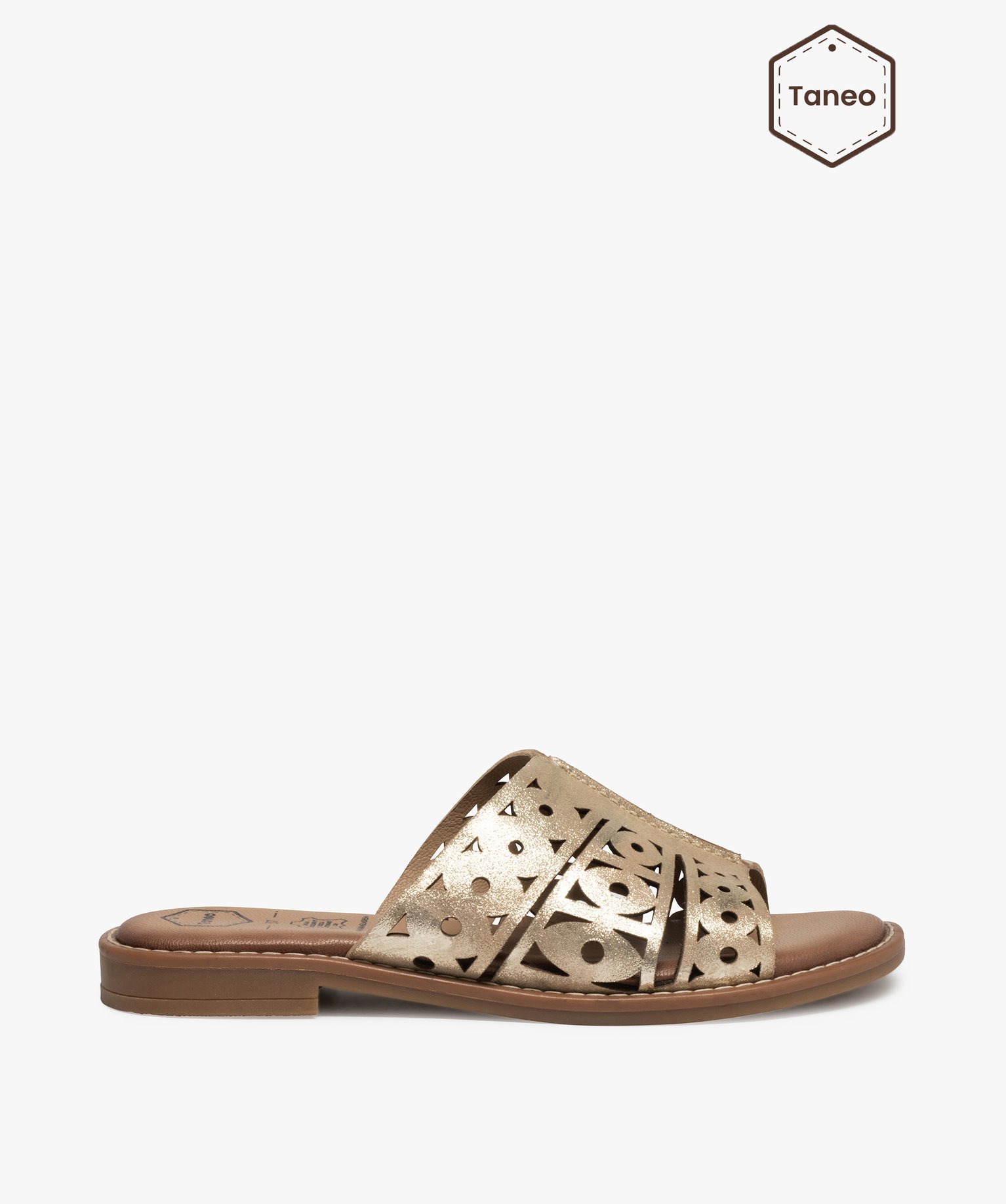 Mules femme à talon plat et bandeau perforé - Tanéo or | GEMO