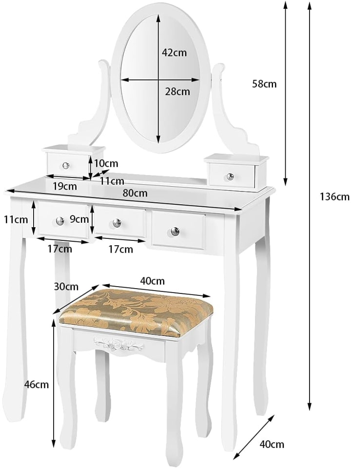 COSTWAY Schminktisch Set in Weiß günstig kaufen onesize