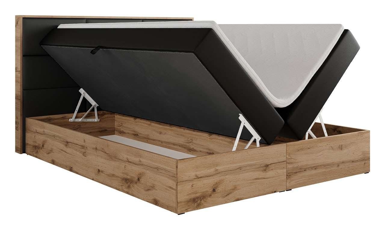 MKS MÖBEL Boxspringbett ALBERO 2, Doppelbett, mit Eiche Holzrahmen, Multipocket-Matratze, mit Kopfstütze