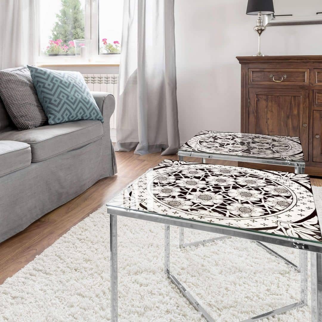 K&L Wall Art Arbeitsplatte Glas Tischplatte Retro Beistelltisch Wohnzimmer Vintage Deko Glastisch