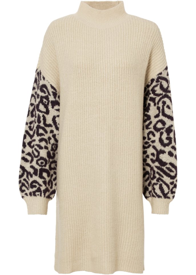 Oversized Strickkleid mit Leomuster