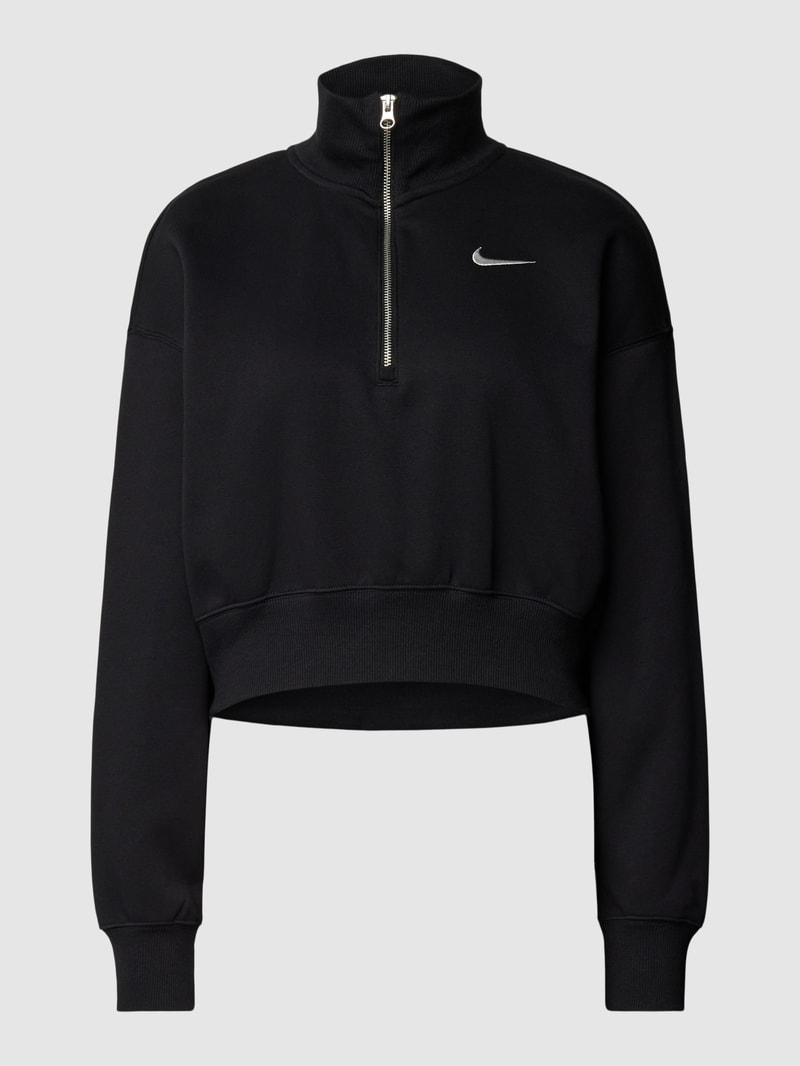 Cropped Sweatshirt mit kurzem Reißverschluss in schwarz
