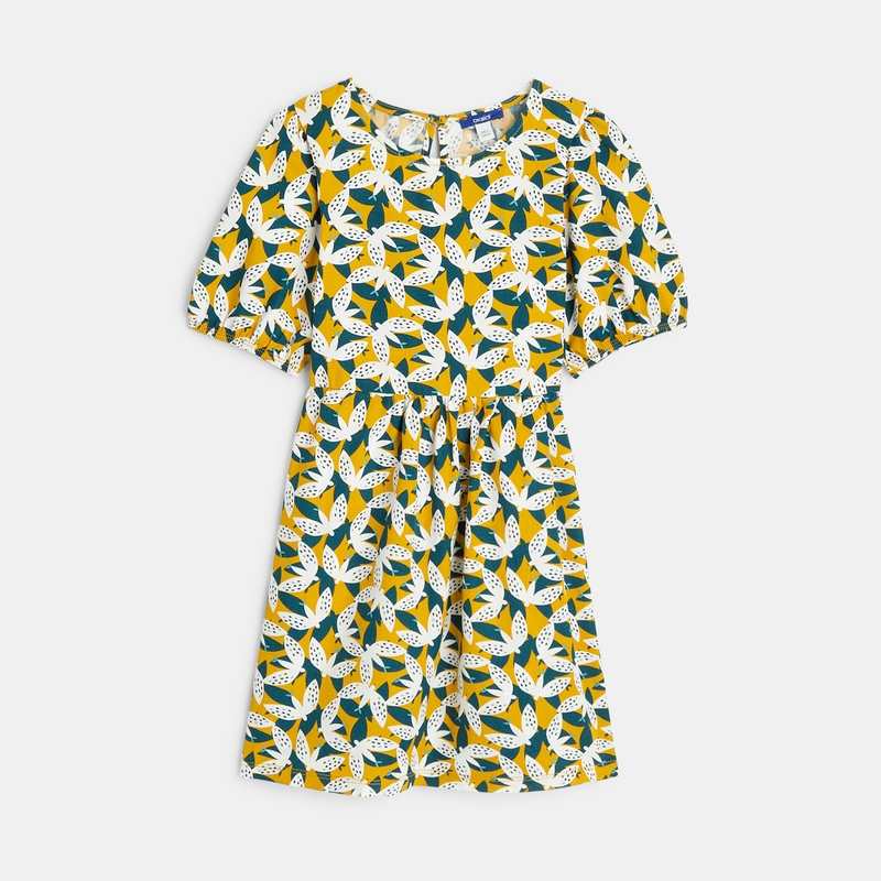 Robe imprimée à manches ballon verte fille