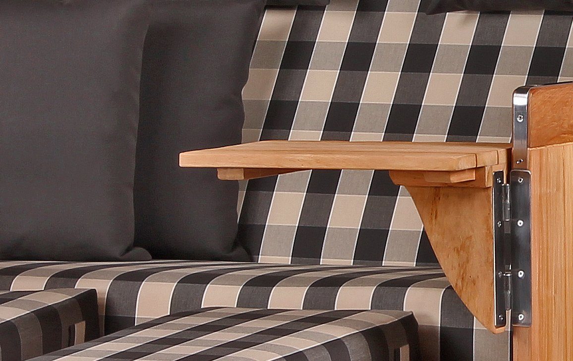 bene living Strandkorb Königssee 2,5-Sitzer Teak - PE shell - Modell 505, BxTxH: 142x95x170 cm, Volllieger ca. 175 Grad, Ostsee-Strandkorb, inkl. Liftersystem und Bullaugen