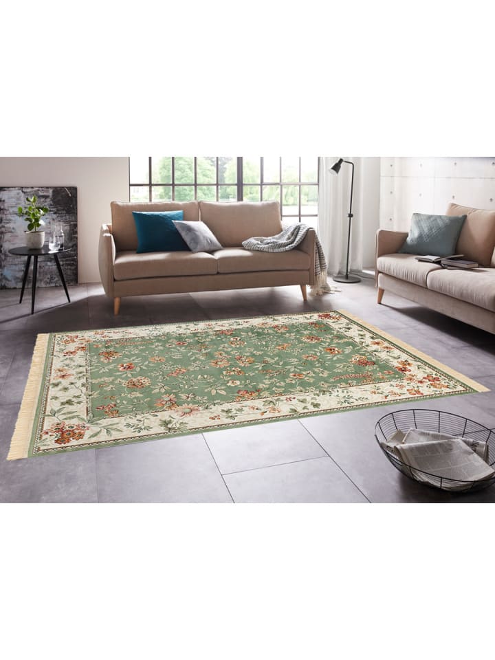 Teppich Boss Orientalischer Samt Teppich mit Fransen Oriental Flowers Grün günstig kaufen