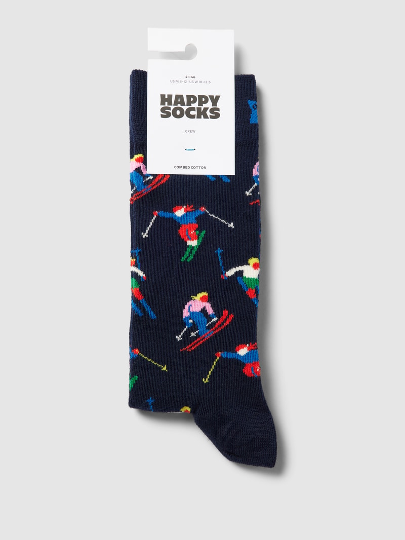 Socken mit Allover-Muster Modell 'Skiing' in dunkelblau
