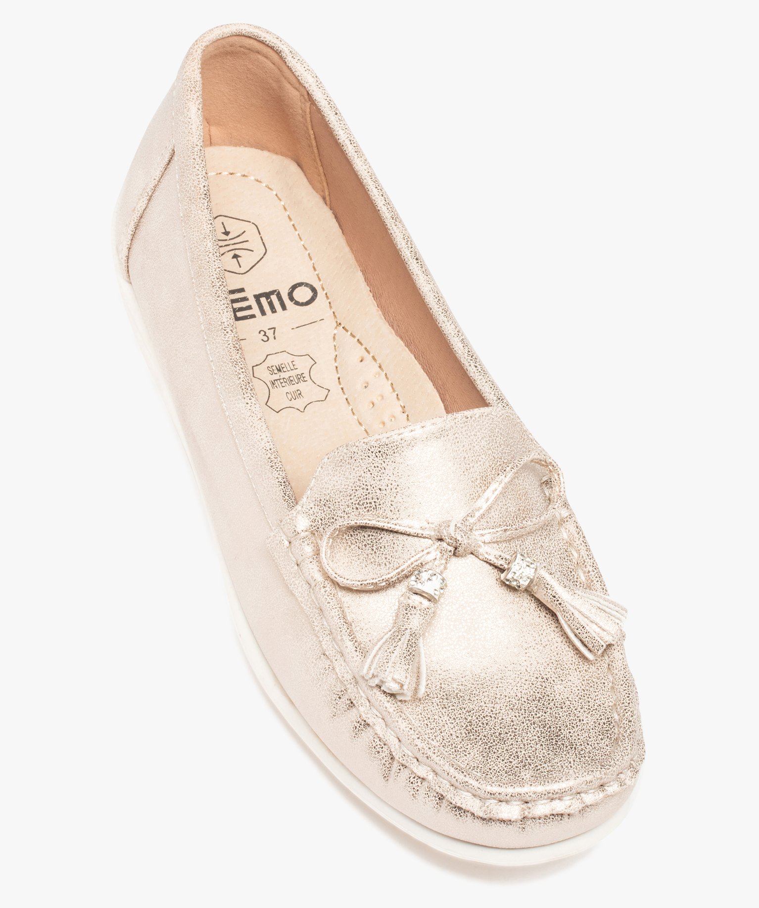 Mocassins femme dessus souple et uni à détails strass or | GEMO