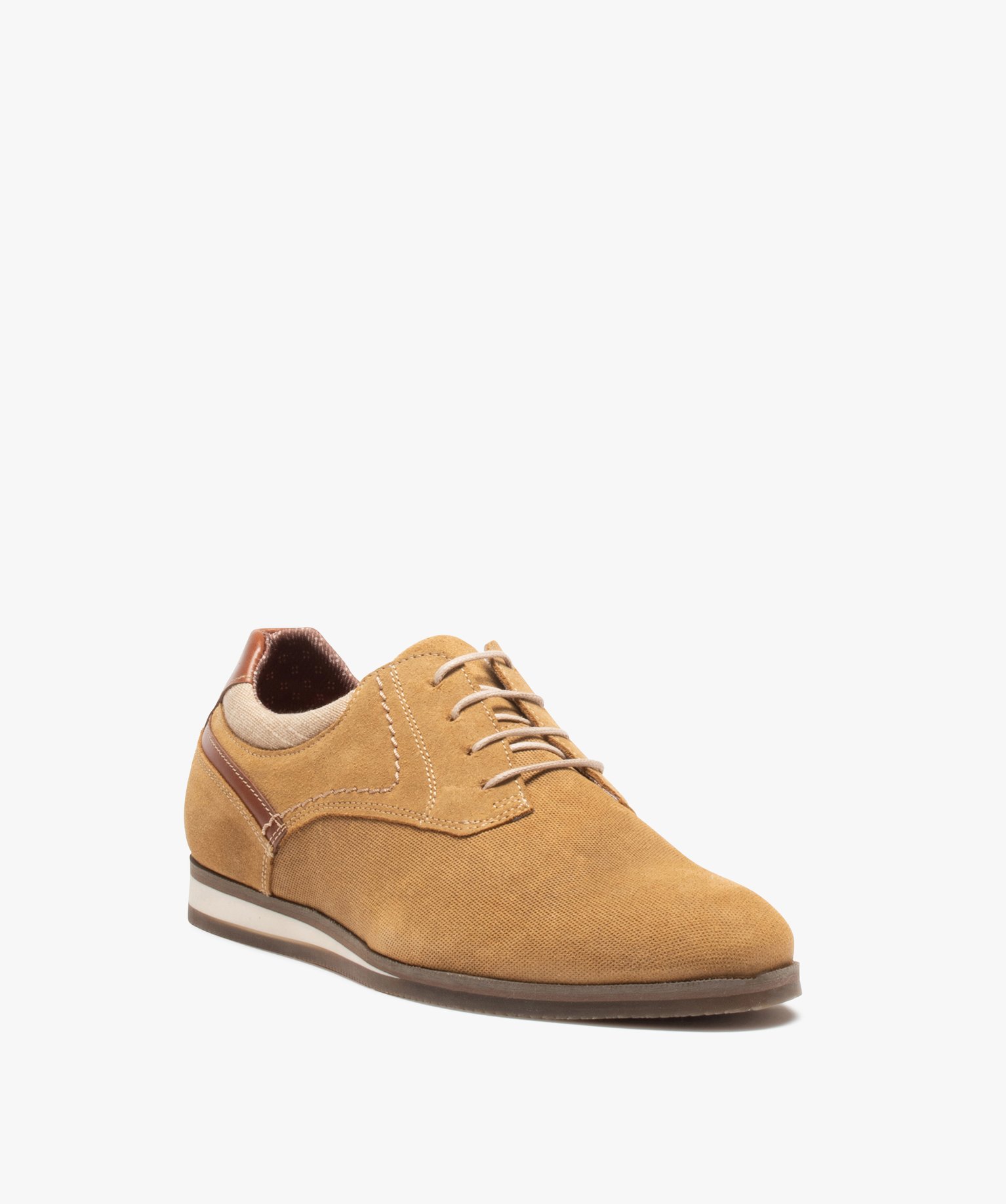 Derbies homme unis dessus cuir perforé - Tanéo beige | GEMO