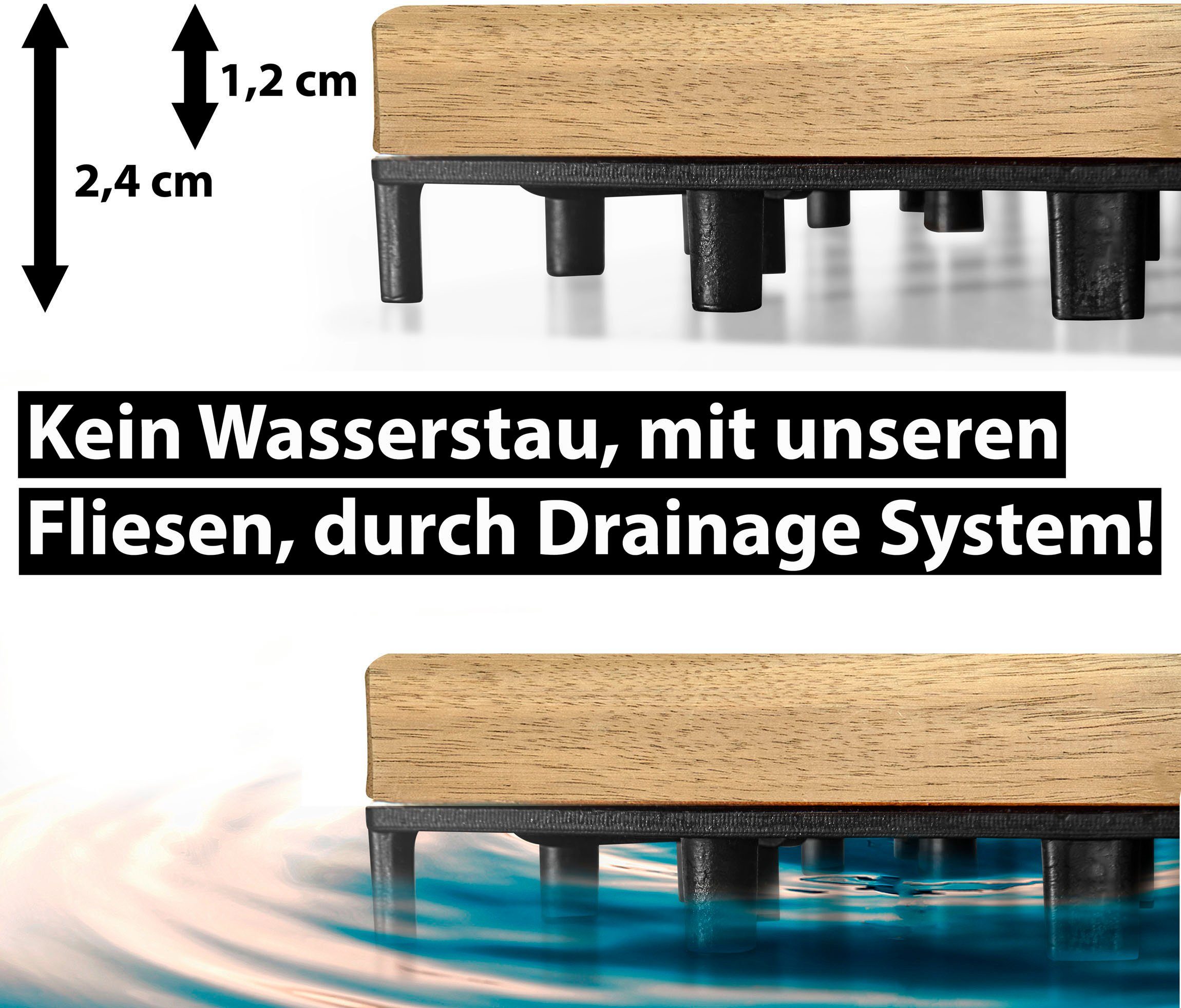 Gartenfreude Holzfliesen, Set, 10 St., 0,9 m², Akazienholz, wetterfest, mit Klickfunktion