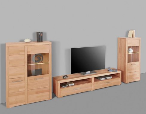 Woltra Wohnwand Falco, (Set, 3-St., 3), Fronten aus Massivholz