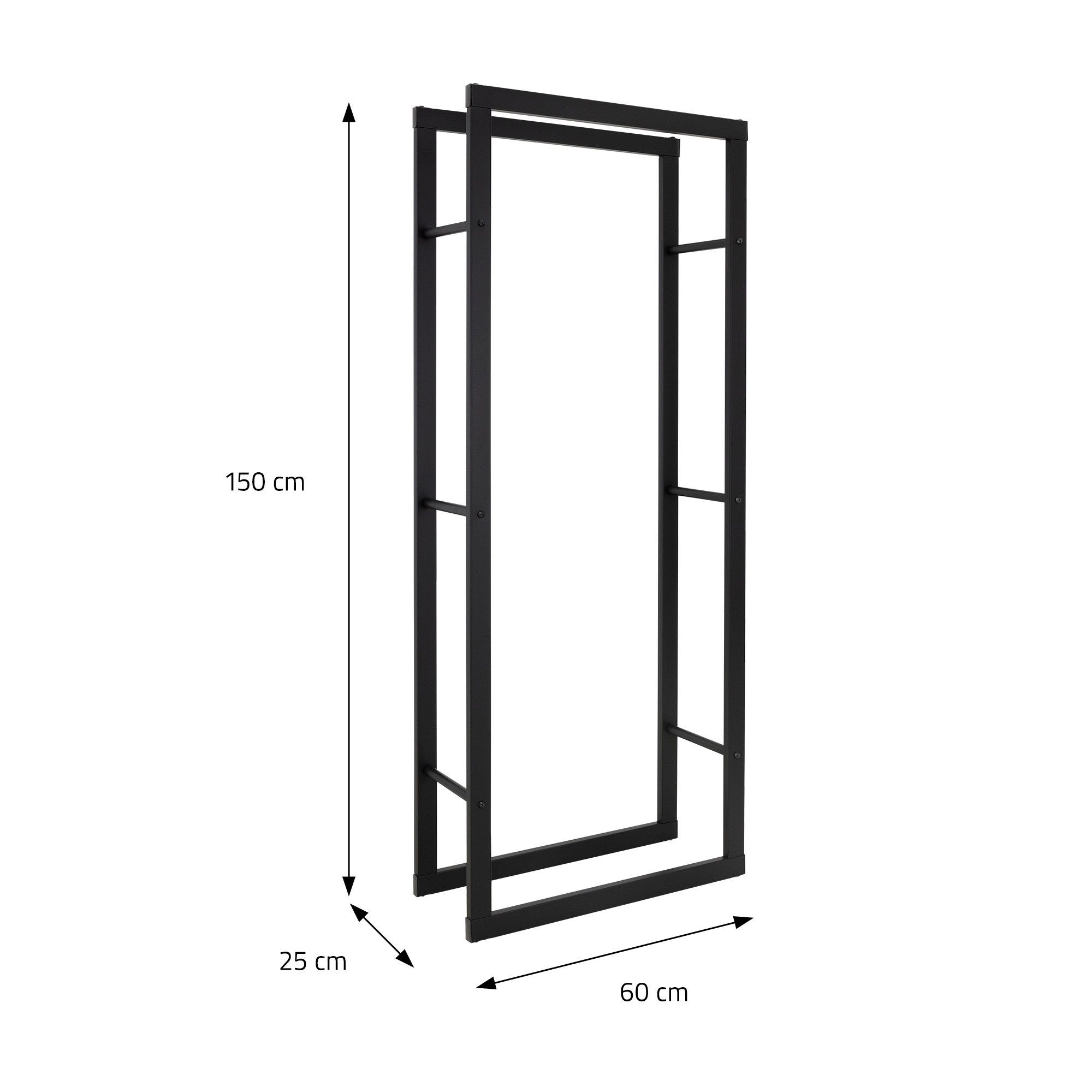 ML-DESIGN Kaminholzregal Brennholzregal Holzaufbewahrung Kaminholzständer Kaminholzhalter, BxTxH:25x60x150 cm, Schwarz 60x150x25cm rechteckig Metall Innen/Außen