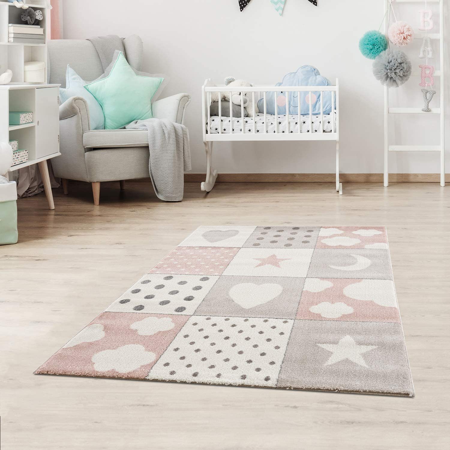Kinderteppich Patchwork, Jimri, Läufer, Kurzflor, Kinderzimmer Teppich