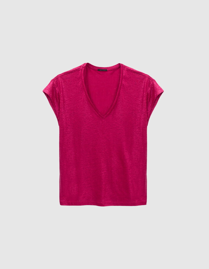 Tee-shirt fushia en maille de lin foil Femme