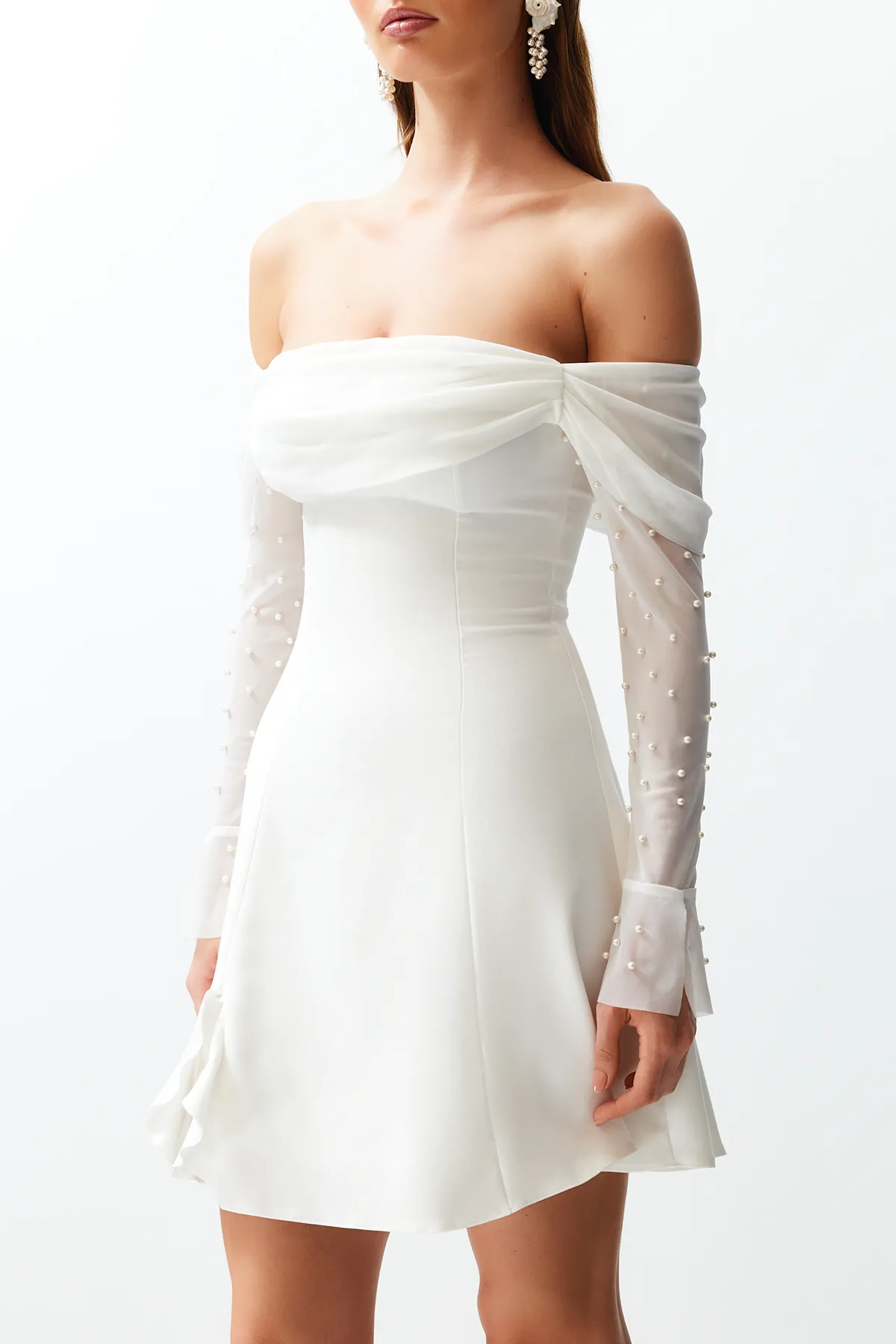 Trendyol Collection  Weiße Braut-Taillenöffnung/Skater-Futter für Hochzeit/Elegantes Nikah-Abendkleid TPRSS24EL00117