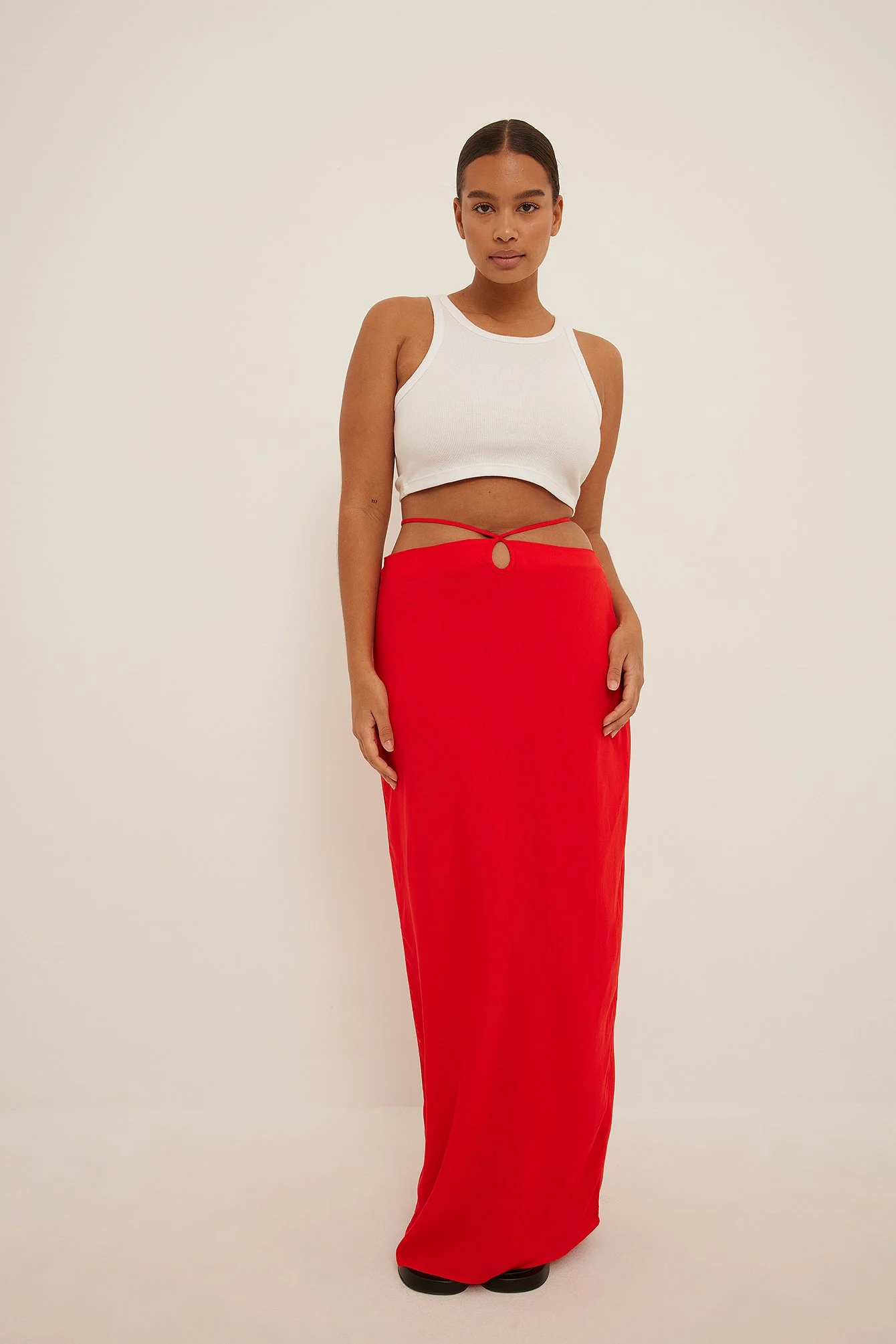 Strap Detailed Cut Out Midi Skirt