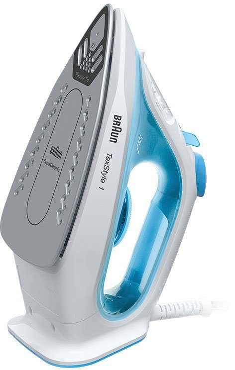Braun Dampfbügeleisen TexStyle 1 SI 1050 BL, 2000 W, mit SuperCeramic Bügelsohle, 2000 Watt, Blau