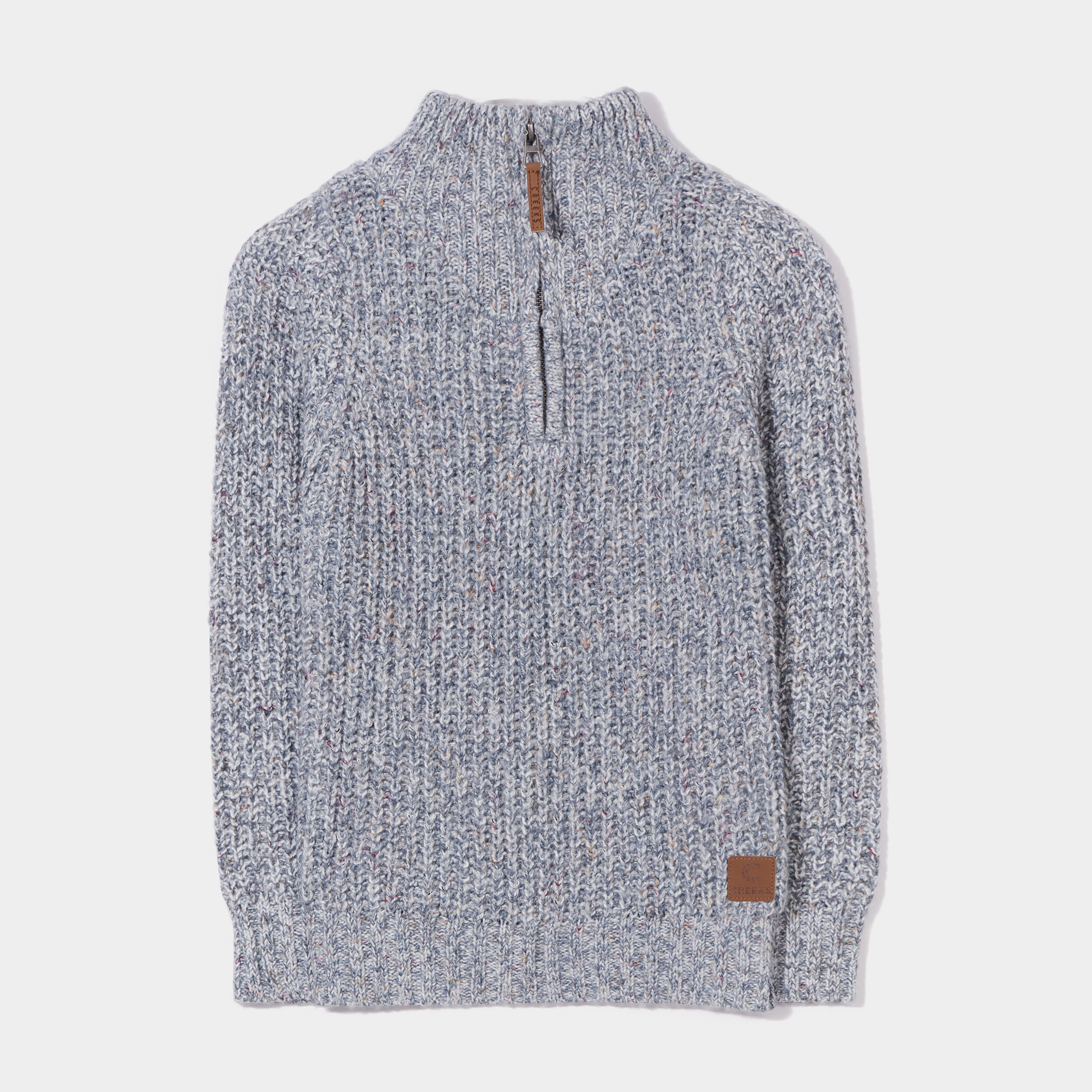 Pull avec col montant zippé bleu gris garçon | La Halle