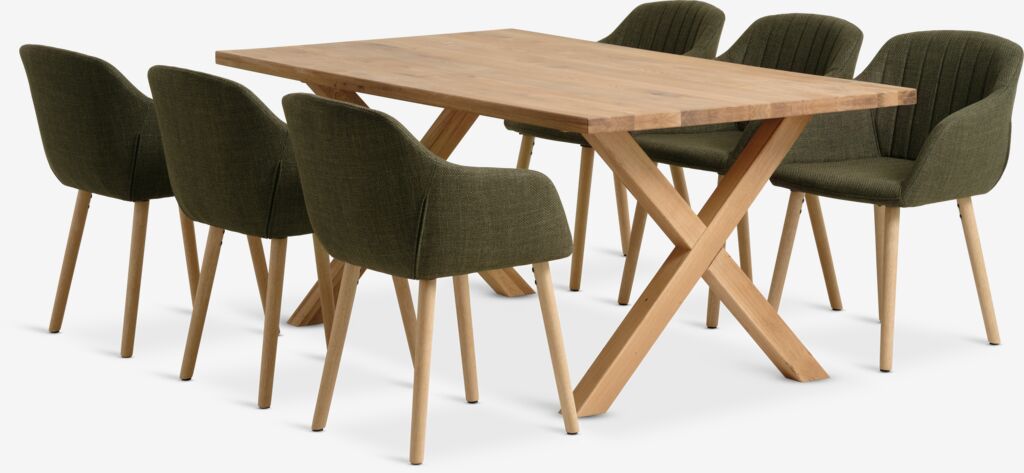 GRIBSKOV ADSLEV GRIBSKOV L180 oak table 4 ADSLEV chair olive