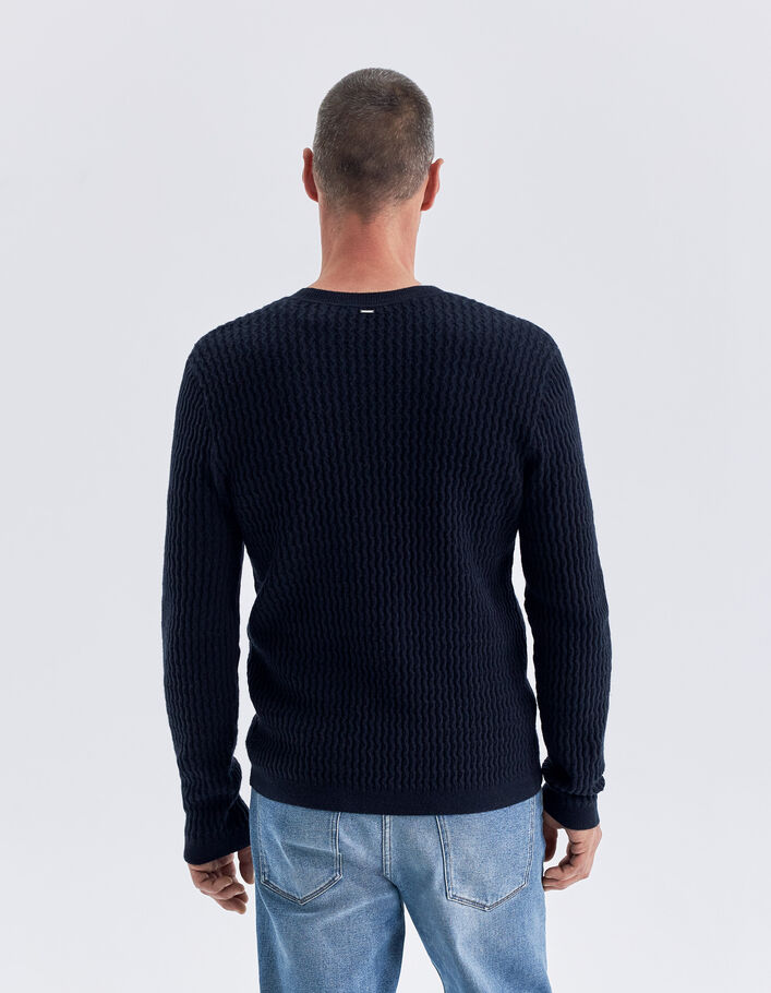 Pull marine tricot reliefé Homme