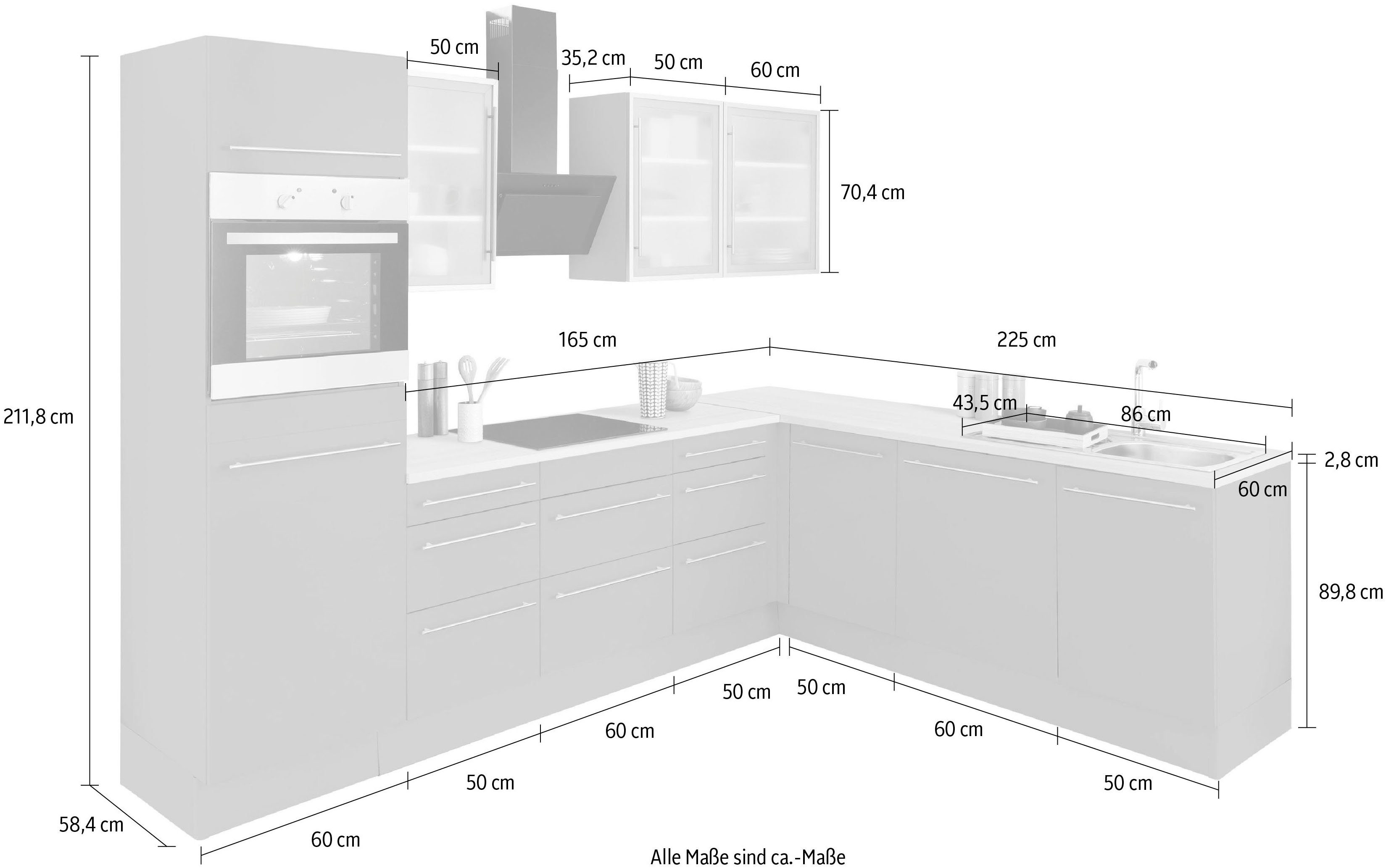 OPTIFIT Winkelküche Bern, Stellbreite 285x225 cm, wahlweise mit E-Geräten