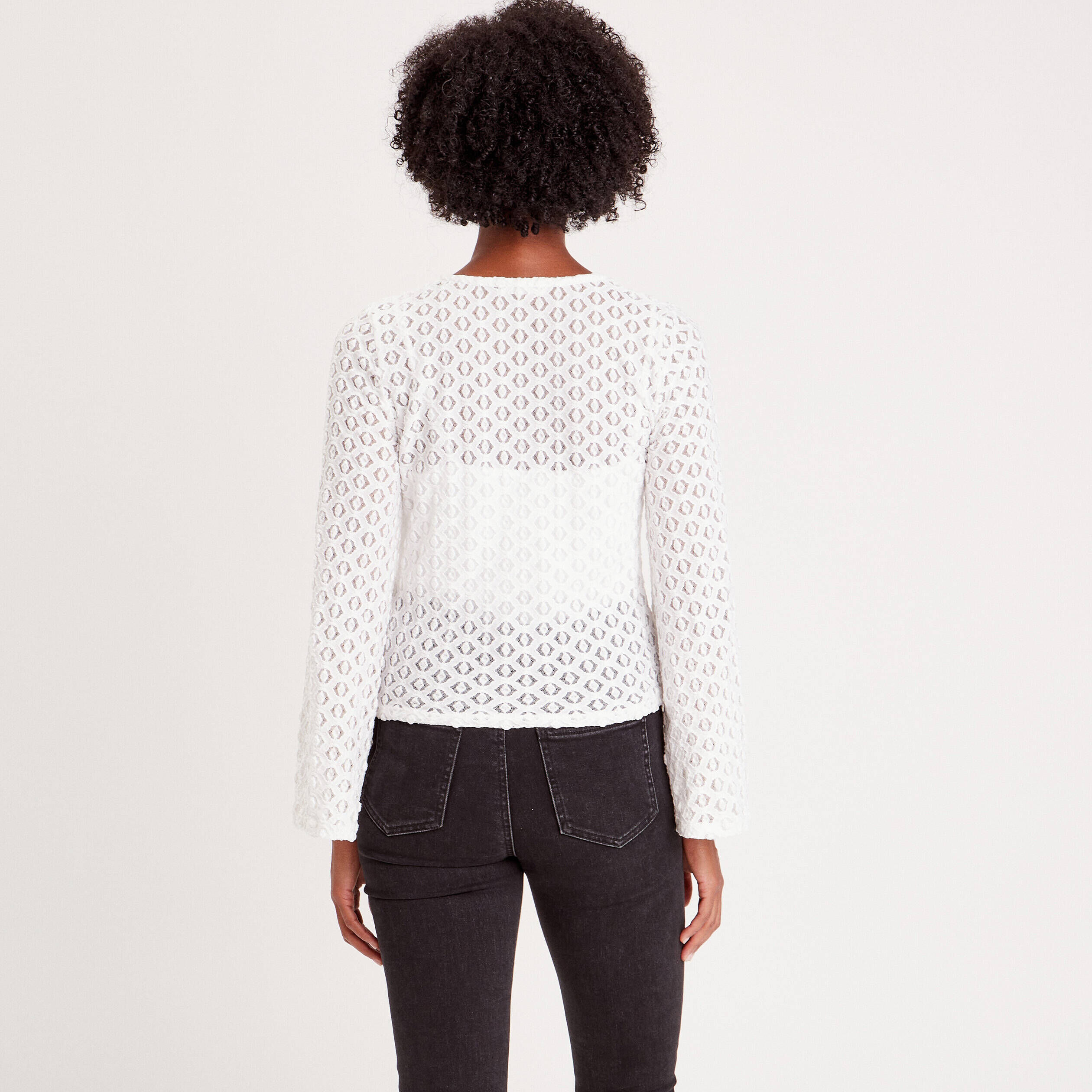 T-shirt dentelle col en V ecru femme | Cache Cache