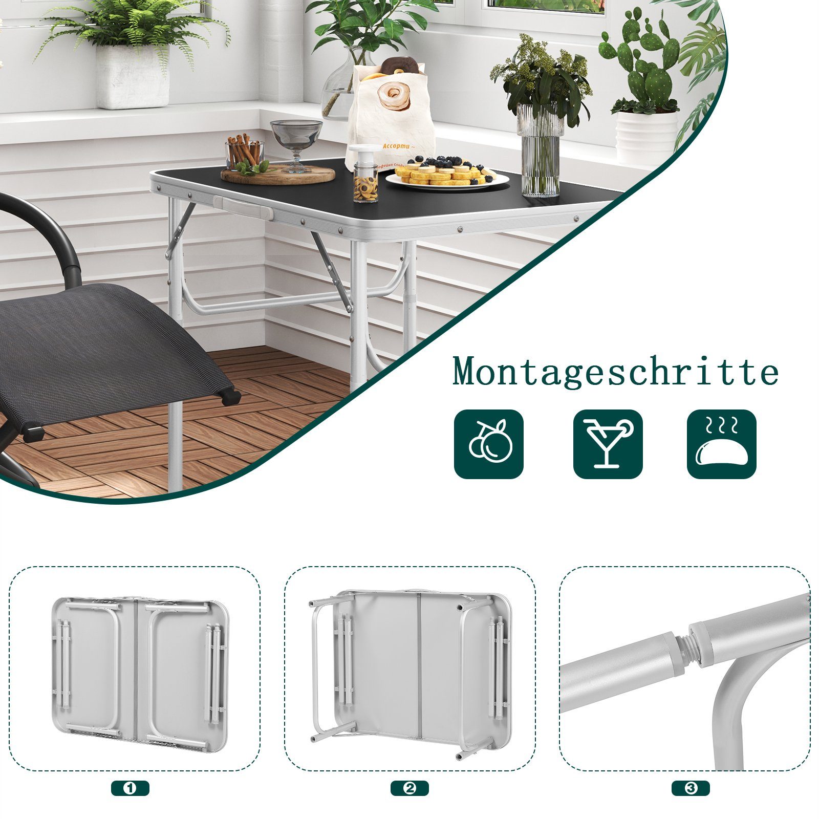 Woltu Campingtisch, Gartentisch tragbar, Reisetisch klappbar, aus Alu, MDF