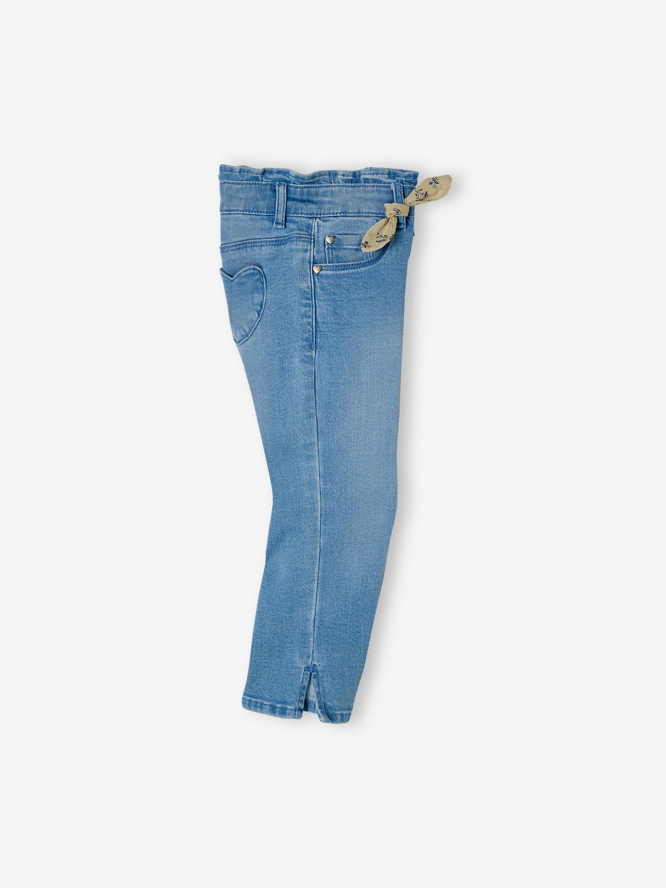 Pantacourt denim à noeud fille double stone