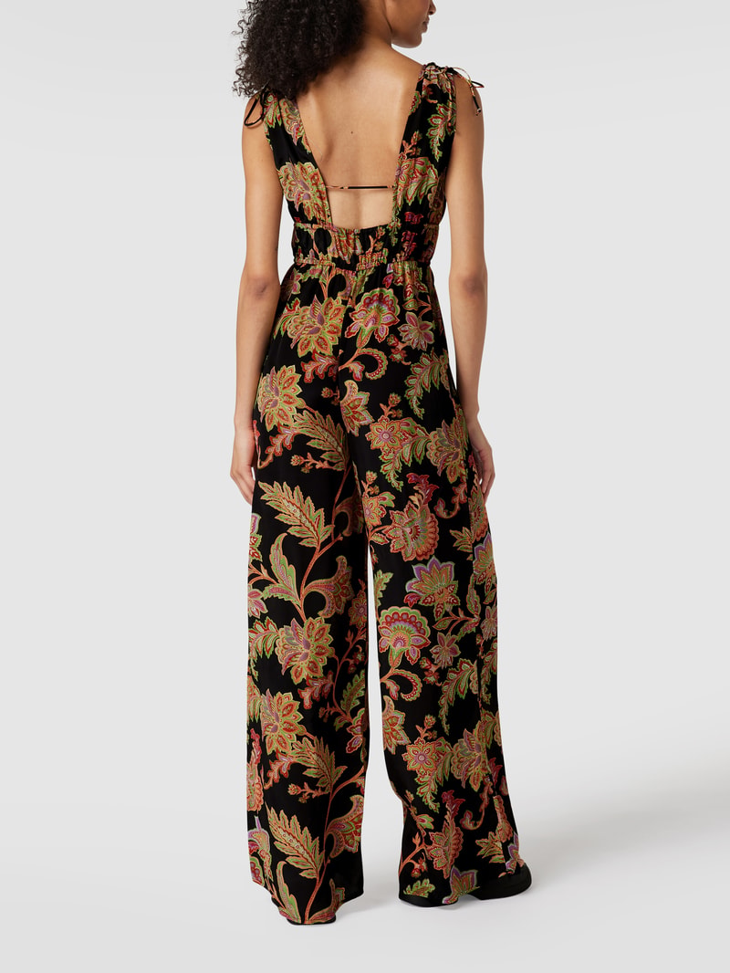 Jumpsuit mit floralem Allover-Muster in schwarz