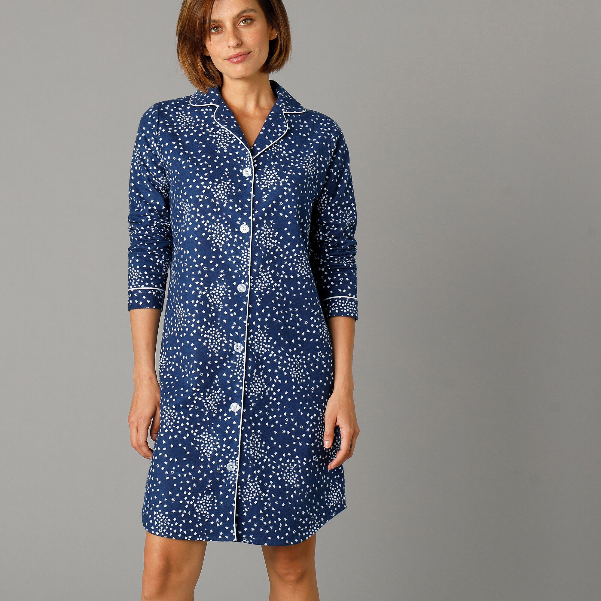Chemise de nuit en pilou forme liquette imprimé étoiles