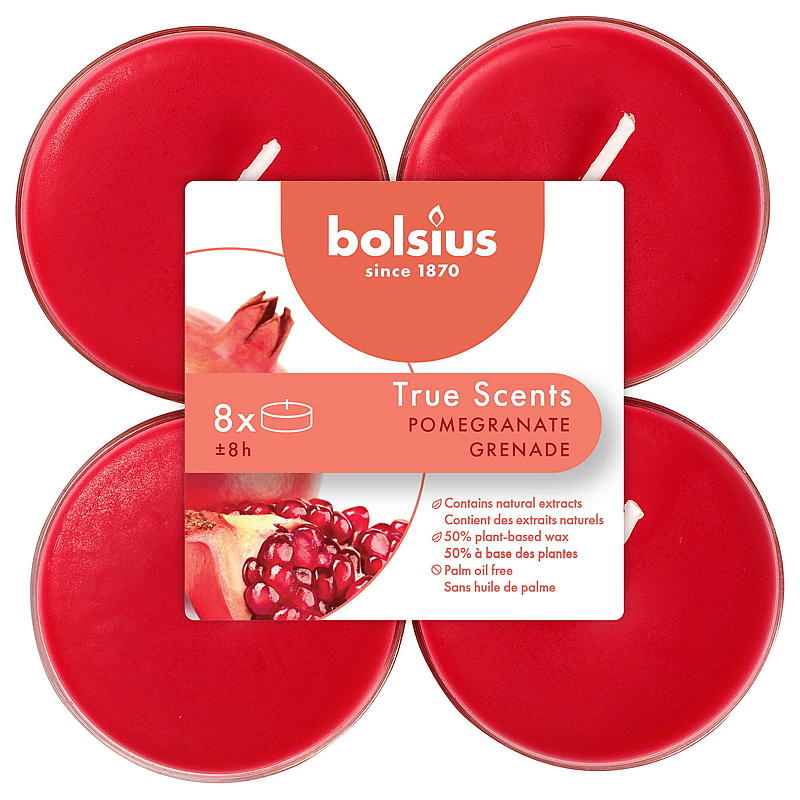 Bolsius Telys maxi 8-pk 8 timer m/duft pomgranate