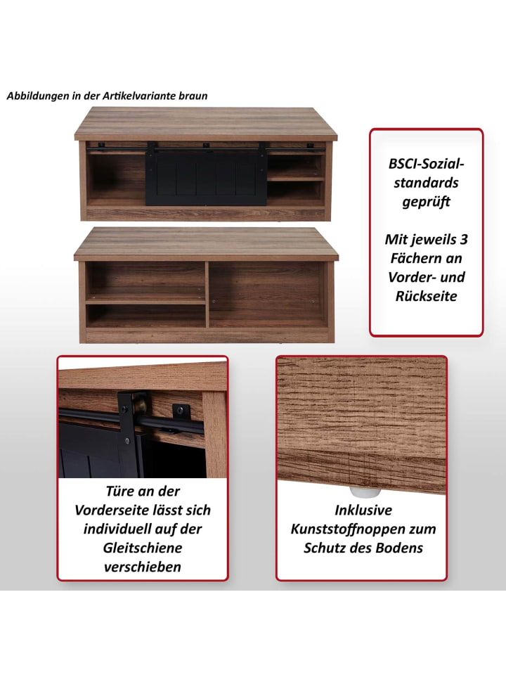 MCW Couchtisch K75 mit Schiebetüre und 6 Staufächer, Naturfarben günstig kaufen onesize
