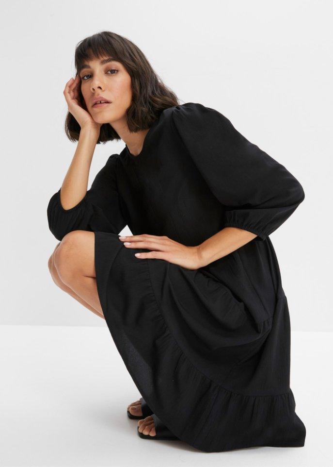 Crepe-Kleid mit Volants