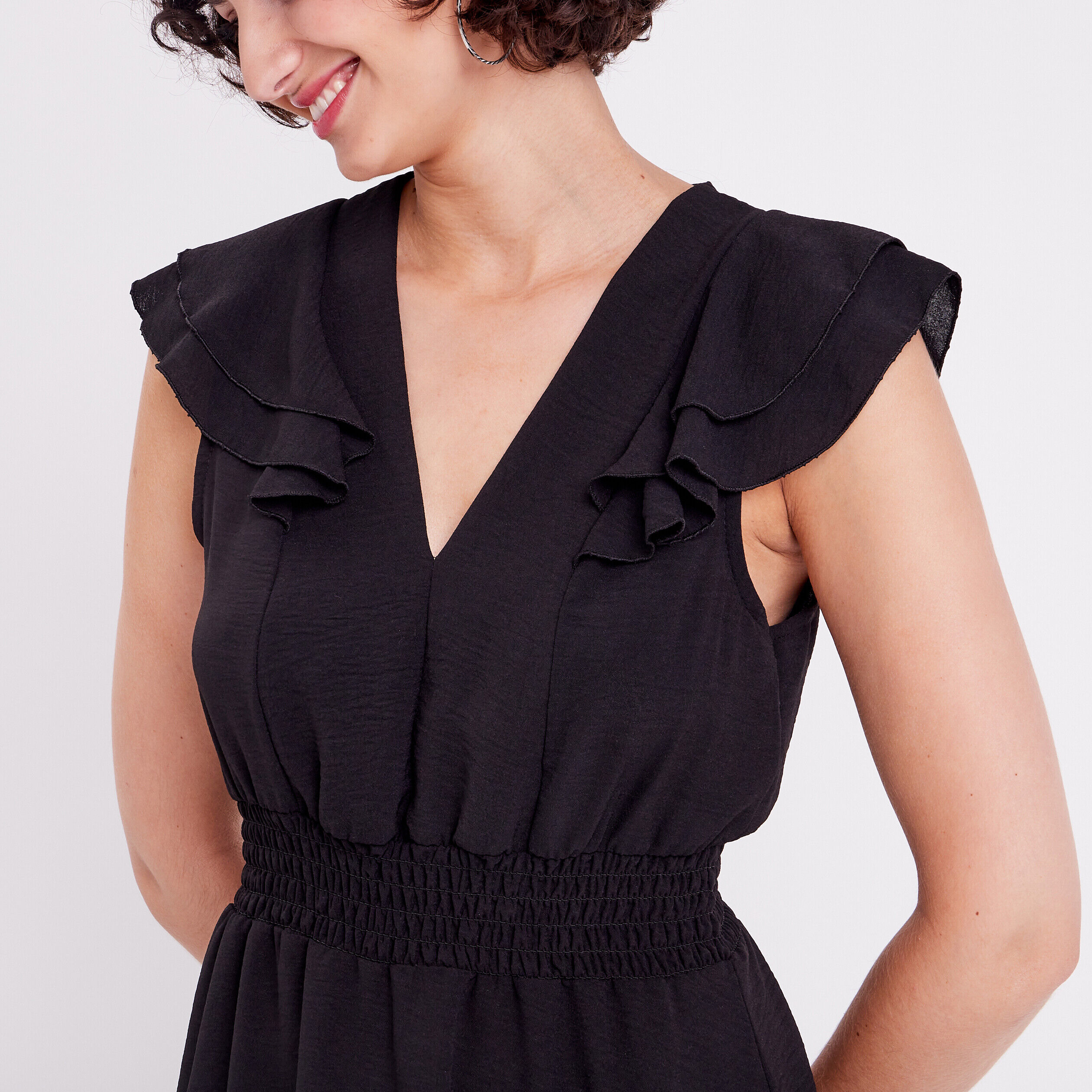 Robe évasée avec volants noir femme | Cache Cache
