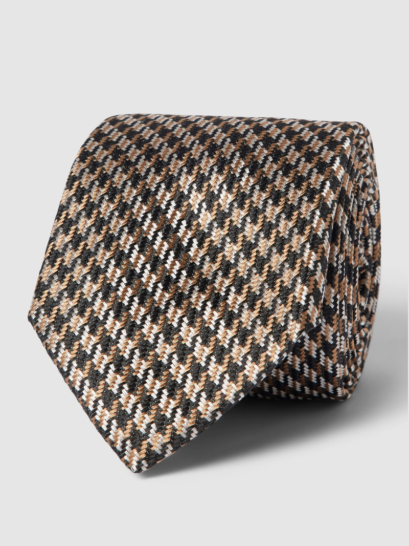 Seidenkrawatte mit Hahnentrittmuster Modell 'Tie' (7,5 cm) in beige