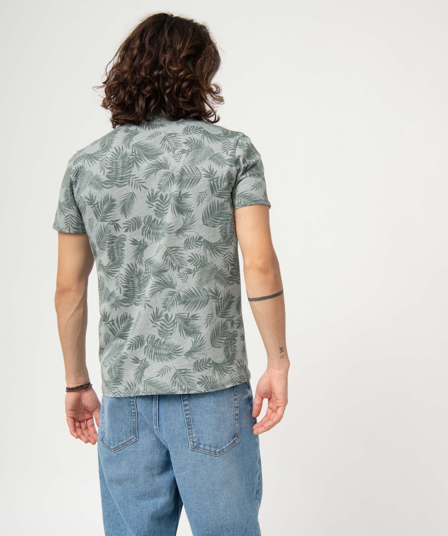 POlo homme à manches courtes et imprimé feuillages vert | GEMO