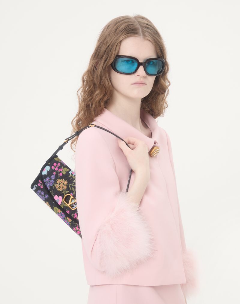Bolsa de Ombro Pequena Valentino Garavani Devain em Tecido Floral Moiré Papier